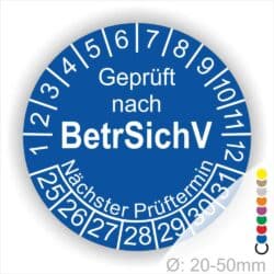 Prüfplaketten geprüft nach "BetrsichV" Betriebssicherheitsverordnung, Startjahr- 25, Farbe- Blau