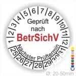 Prüfplaketten geprüft nach "BetrsichV" Betriebssicherheitsverordnung, Startjahr- 25, Farbe- Weiss