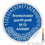 Prüfplakette Brandschutztür geprüft gemäß §4 (3) ArbStättV. Startjahr- 24, Farbe- Blau