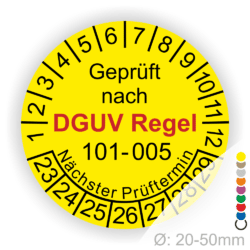 Prüfplaketten zur Kennzeichnung von Prüfungen an hochziehbare Personenaufnahmemittel geprüft nach DGUV Regel 101-005