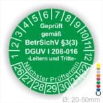 Prüfplaketten zur Prüfung von Leitern und Tritten Startjahr- 26, Farbe- Grün