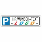 Parkplatzschild mit Wunschtext und Logo 500x130mm