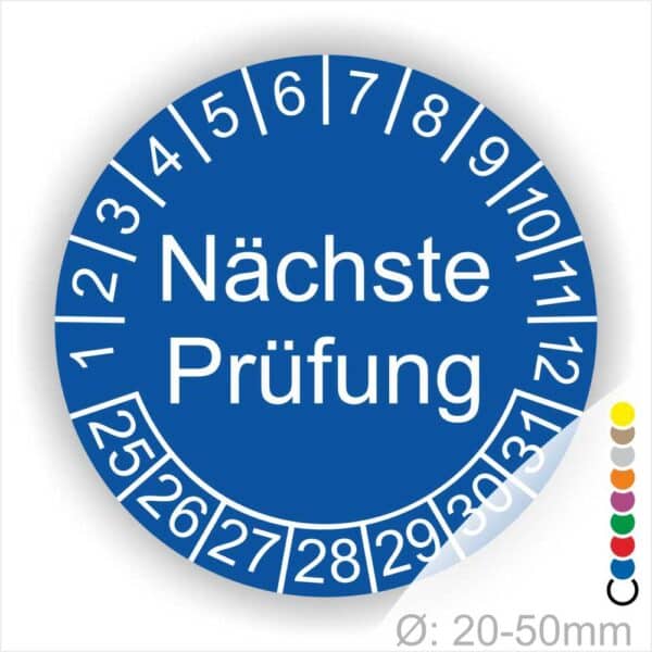 Nächste Prüfung Prüfplakette Mehrjahresplakette rund,