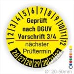 Prüfplakette Dguv Vorschrift 3/4 und Nächster Prüftermin Text in Farbe- Gelb/Schwarz/Rot Monatszahlen und Jahreszahlen Startjahr- 26