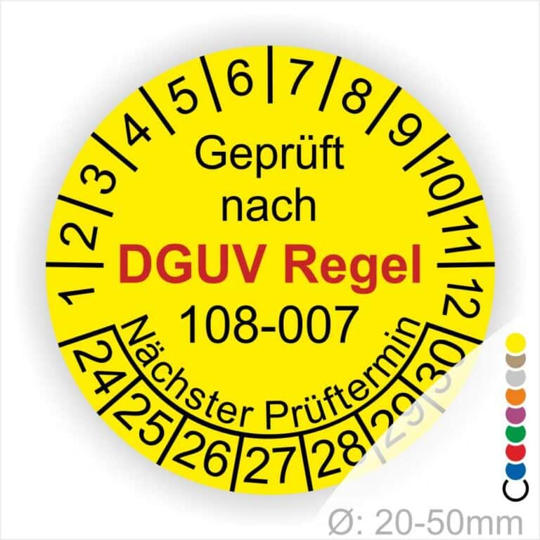 Produktbild von 100 Prüfetiketten „Lagereinrichtung Geprüft“ Nach DIN EN 15635 / BGR 234 – Gültig 2025–2030, Wetterfest, PP-Folie