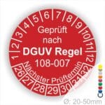 Prüfplaketten, Wartungssticker DGUV Regel 112-198-199 Prüfplakette rund mit Text geprüft nach DGUV Regel 112-198-199 Prüftermin. Plaketten Farbe- Weiss und Text in Schwarz. Monatszahlen oben und Jahreszahlen unten beginnend mit Startjahr- 26 zur Prüfung von Schutzausrüstung