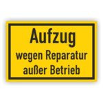 Aufzug wegen Reparatur außer Betrieb in gel schwarzer rahmen