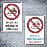 Schild- Kombischild Mitfahren auf führerlosen Flurförderzeugen verboten