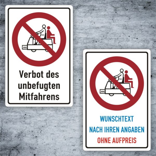 Schild- Kombischild Mitfahren auf führerlosen Flurförderzeugen verboten