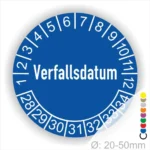 Verfallsdatum Prüfplakette blau mit Monats- und Jahresring, runde Prüfplakette zur Kennzeichnung von Ablauf- und Verfallsdaten, Durchmesser 20–50 mm