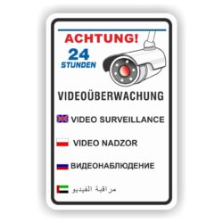 Videoüberwachung Schild in 5 Sprachen