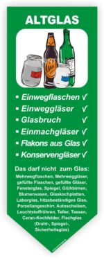 Altglas Kennzeichnung Behälter Tonne- Container Aufkleber Sticker