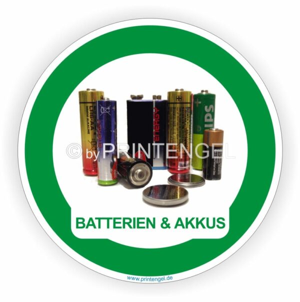 Batterien und Akkus Aufkleber Kennzeichnung Behälter Tonne- Container Sticker