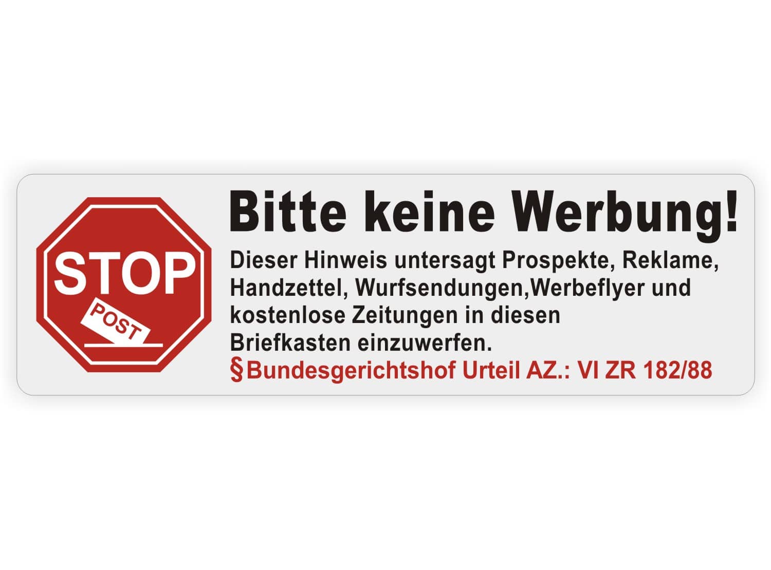 Aufkleber Stopp! Bitte keine Werbung in diesen Briefkasten