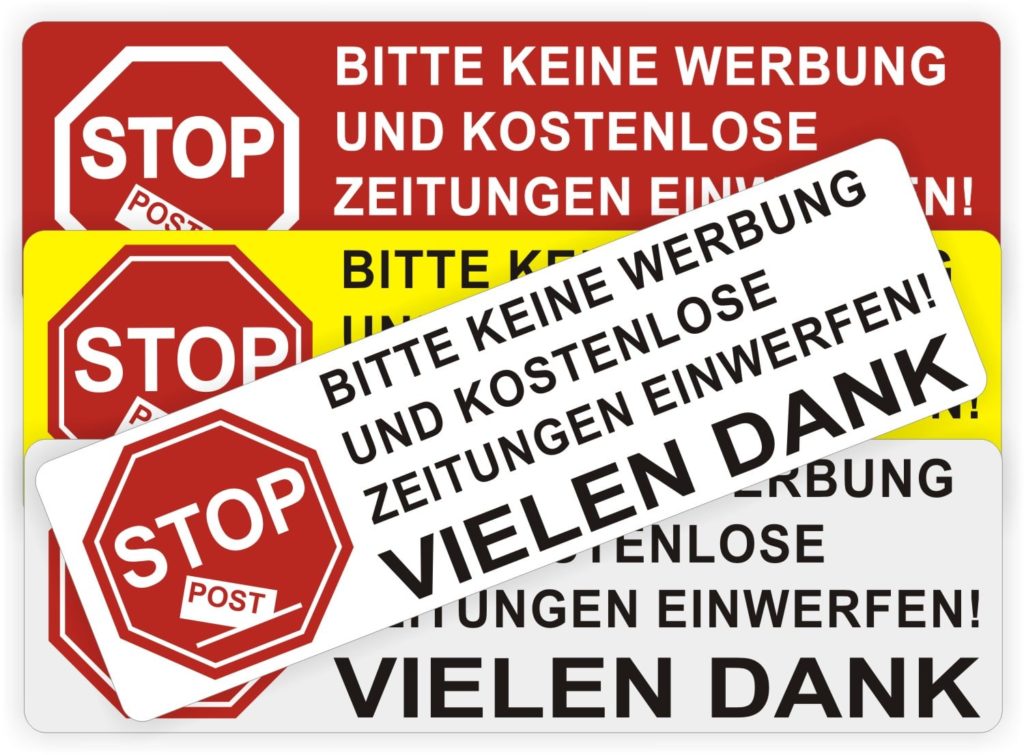 Bitte keine Werbung und kostenlose Zeitung einwerfen Briefkasten, Aufkleber, wetterfest
