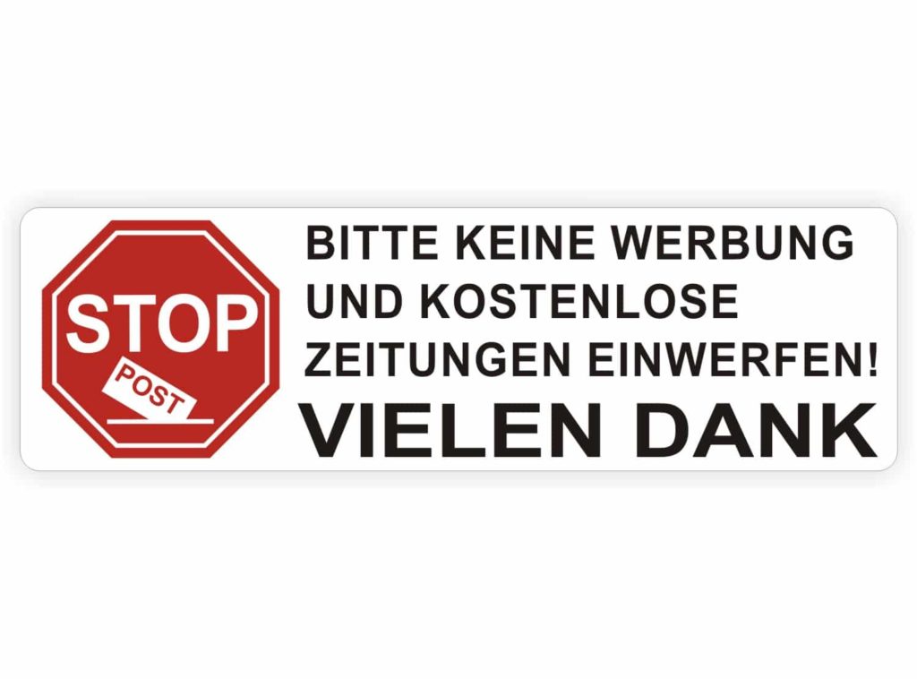 Bitte keine Werbung und kostenlose Zeitung einwerfen Briefkasten, Aufkleber, wetterfest