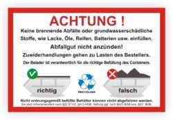 Container richtig befüllen Aufkleber Sticker Kennzeichnung Behälter Tonne