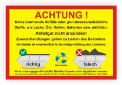 Container richtig befüllen Aufkleber Sticker Kennzeichnung Behälter Tonne