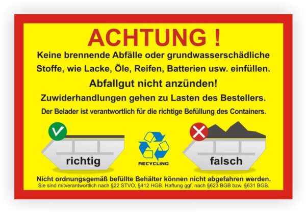 Container richtig befüllen Aufkleber Sticker Kennzeichnung Behälter Tonne