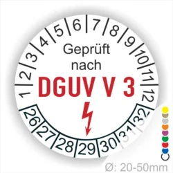 Prüfzertifikat nach DGUV V3 für elektrische Geräte, zeigt Prüfdatum und Messbereich von 20-50 mm.