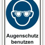 Symbol für Augenschutz mit der Aufforderung, Schutzbrille zu tragen.