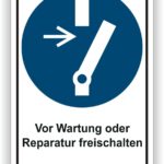 Sicherheitszeichen, das darauf hinweist, dass vor Wartungs- oder Reparaturarbeiten eine Freischaltung erforderlich ist.