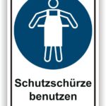 Symbol zur Verwendung von Schutzschürzen, das eine Person mit Schürze darstellt, um Sicherheitsrichtlinien zu betonen.