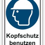 Sicherheitszeichen zur Erinnerung an die Verwendung von Kopfschutz in Arbeitsumgebungen.