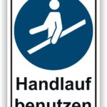 Sicherheitszeichen, das darauf hinweist, dass der Handlauf benutzt werden sollte, um Stürze zu vermeiden.