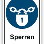 Sicherheitssymbol mit einem Vorhängeschloss und Ketten, das das Wort "Sperren" zeigt, symbolisiert Schutz und Zugriffsbeschränkungen.