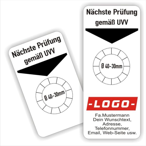 Nächste Prüfung gemäß UVV Wartungsplaketten Unterlage