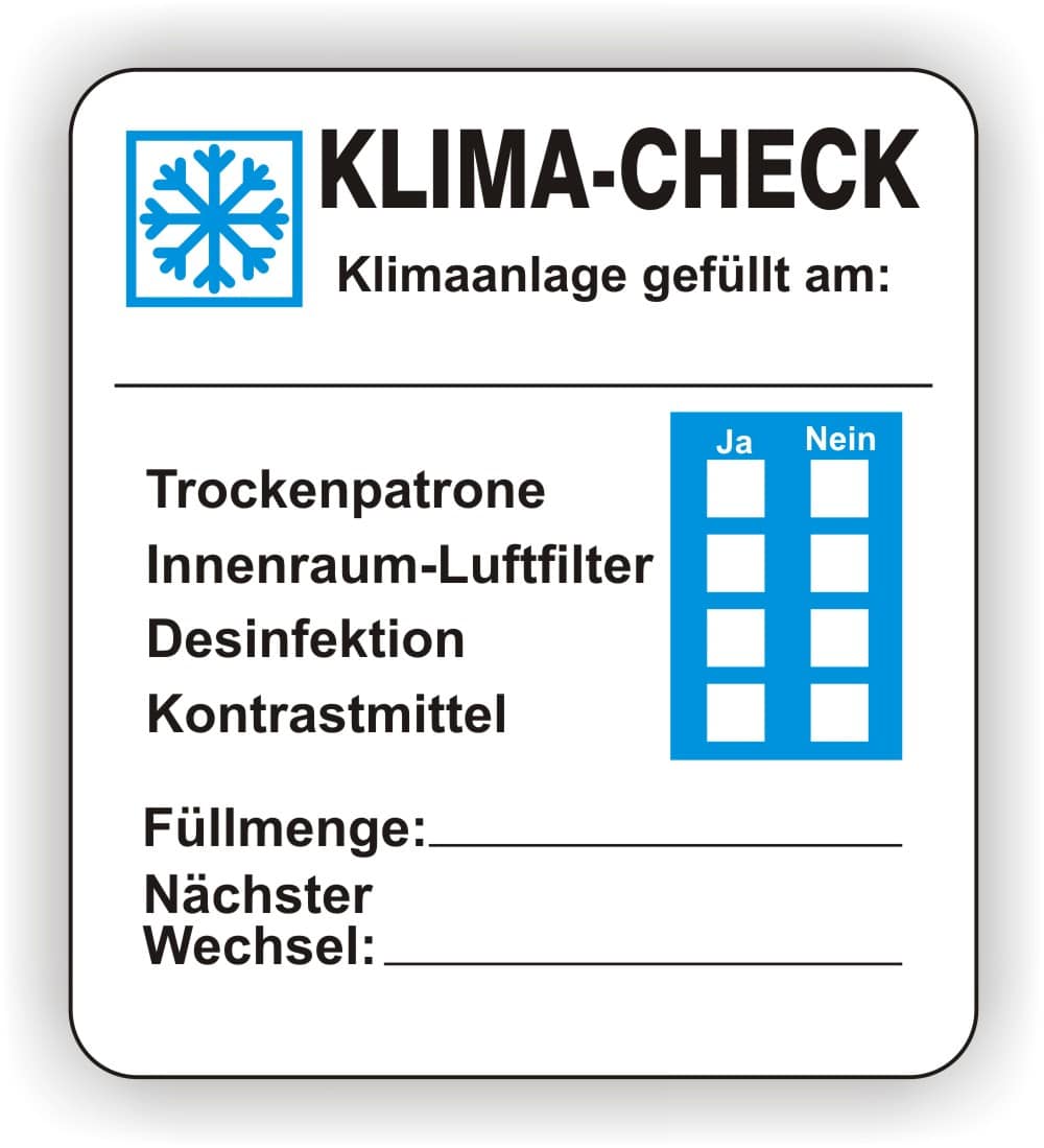 KFZ Klima-Check Klimaanlage geprüft Serviceaufkleber - PrintEngel