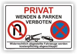 Privat Wenden und Parken verboten Schild