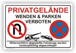 Privatgelände Wenden und Parken verboten Schild