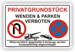 Privatgrundstück Wenden und Parken verboten Schild