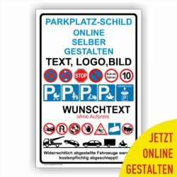 Parkplatz Schild Online selber gestalten Bild und Text