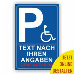 Parkplatzschild in blau für Rollstuhlfahrer pfeil nach links zum online gestalten