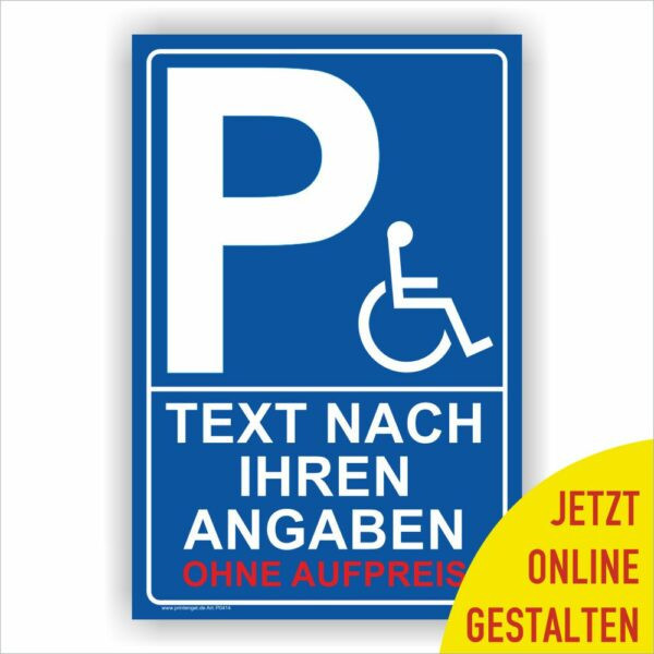 Parkplatzschild in blau für Rollstuhlfahrer pfeil nach links zum online gestalten