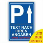 Parkplatzschild in blau pfeil gradeaus online gestalten