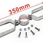 Metallrohrschelle mit einem Durchmesser von 350 mm, inklusive Schrauben und Befestigungselementen für sichere Montage. Ideal für Rohrinstallationen und Reparaturen.