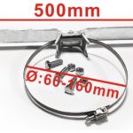 Edelstahl-Schlauchschelle mit einer Breite von 500 mm und einem Durchmesser von 60-160 mm, inklusive Montageschrauben und Zubehör für eine sichere Verbindung.