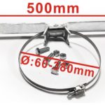 Edelstahl-Schlauchschelle mit einem Durchmesser von 60-780 mm und einer Länge von 500 mm, inklusive Befestigungselemente. Ideal für Rohrverbindungen und industrielle Anwendungen.