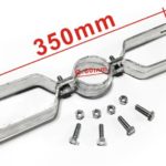 Metallhalterung mit einer Länge von 350 mm, inklusive Schrauben und Befestigungselementen für eine sichere Montage. Ideal für verschiedene Anwendungen im Bau- und Maschinenbau.