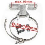 Montagehalterung aus Metall mit einer maximalen Breite von 90 mm und einem verstellbaren Durchmesser von 60 bis 160 mm. Inklusive Schrauben und Unterlegscheiben für die Installation. Ideal für Rohr- und Schlauchbefestigungen.