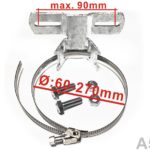 Montagehalterung aus Metall mit Schrauben und einer Klemmvorrichtung, geeignet für Rohre mit einem Durchmesser von 60 bis 270 mm und einer maximalen Höhe von 90 mm.