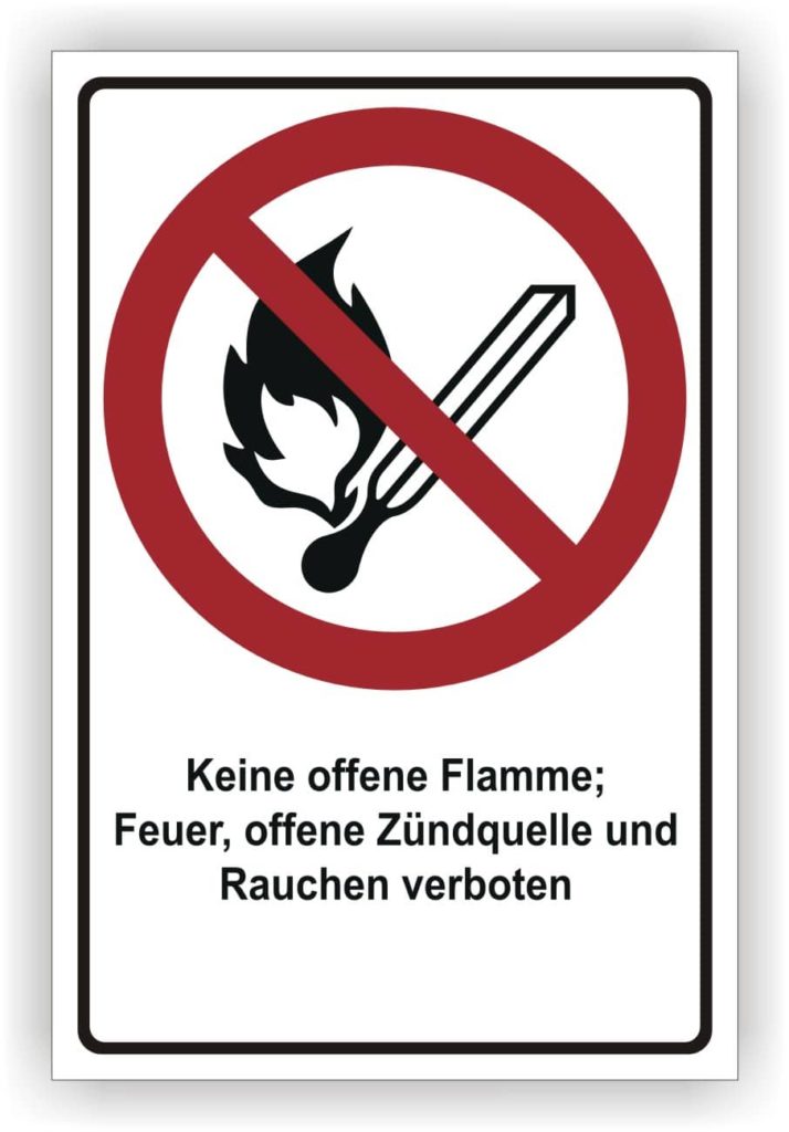 Kombischild Keine offene Flamme, Feuer, offene Zündquelle verboten DIN