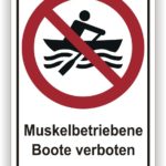 Symbol mit Verbotsschild für muskelbetriebene Boote, das das Rudern auf Wasserflächen untersagt.