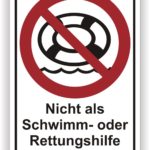 Symbol für das Verbot der Nutzung eines Schwimmrings als Schwimm- oder Rettungshilfe, um die Sicherheit im Wasser zu fördern.