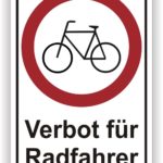 Verkehrsschild mit dem Hinweis "Verbot für Radfahrer", das ein Fahrrad in einem roten Kreis zeigt, um Radfahrern den Zutritt zu verbieten.