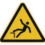 Warnschild für Rutschgefahr mit einem Symbol einer Person, die aus dem Gleichgewicht gerät.